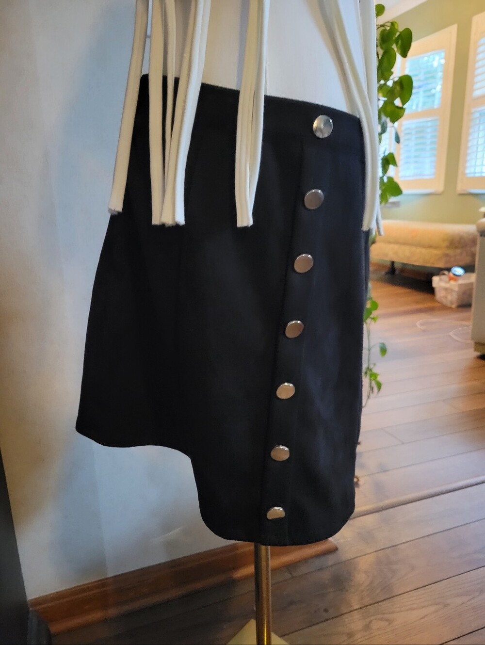 Cupshe Black Mini Skirt with Silver Buttons